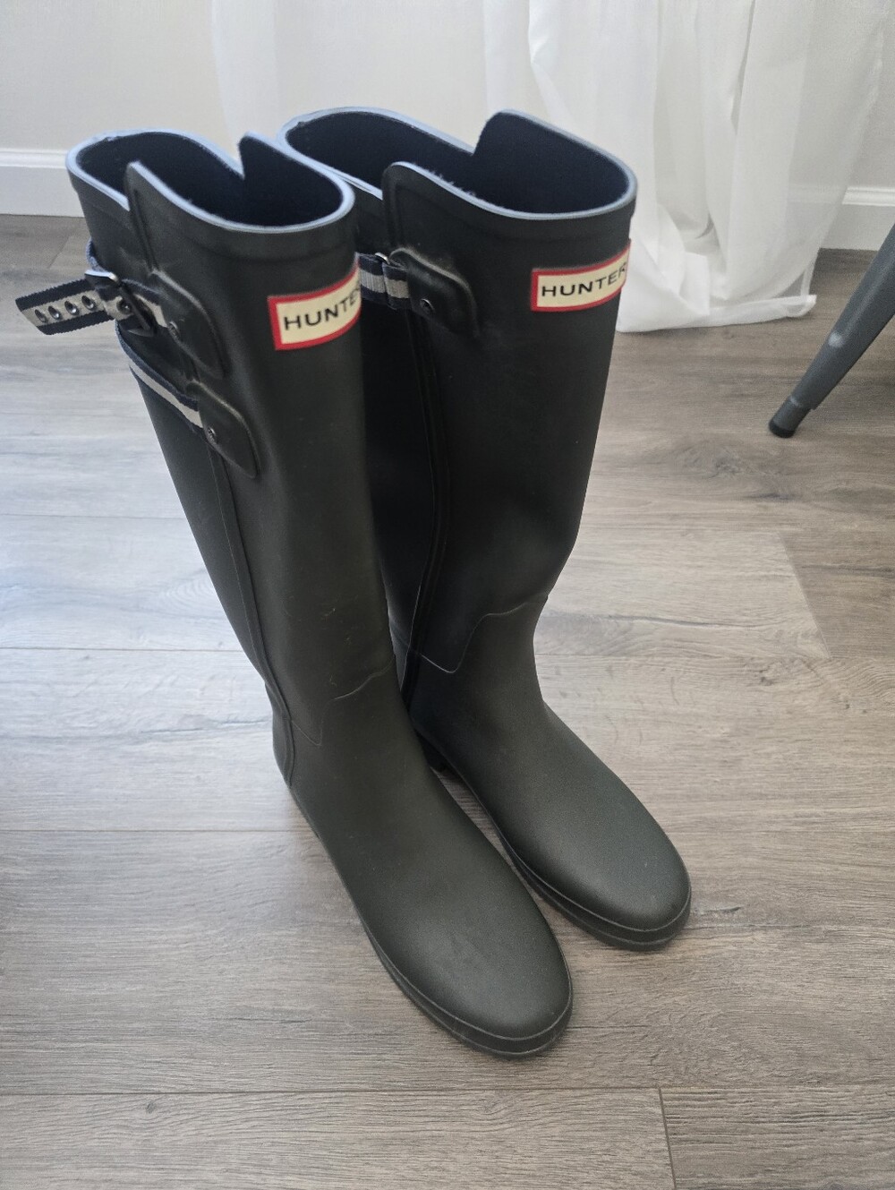 Hunter Rifined Webbing Strap Tall Waterproof Boots Black Size 9
